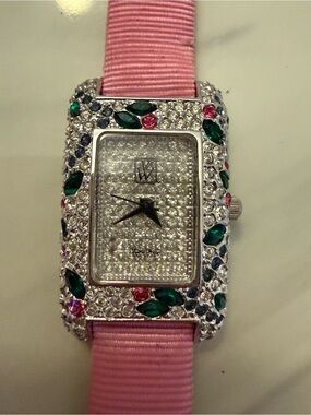 Victoria Wieck Crystal Watch with Green and Pink Floral Accents